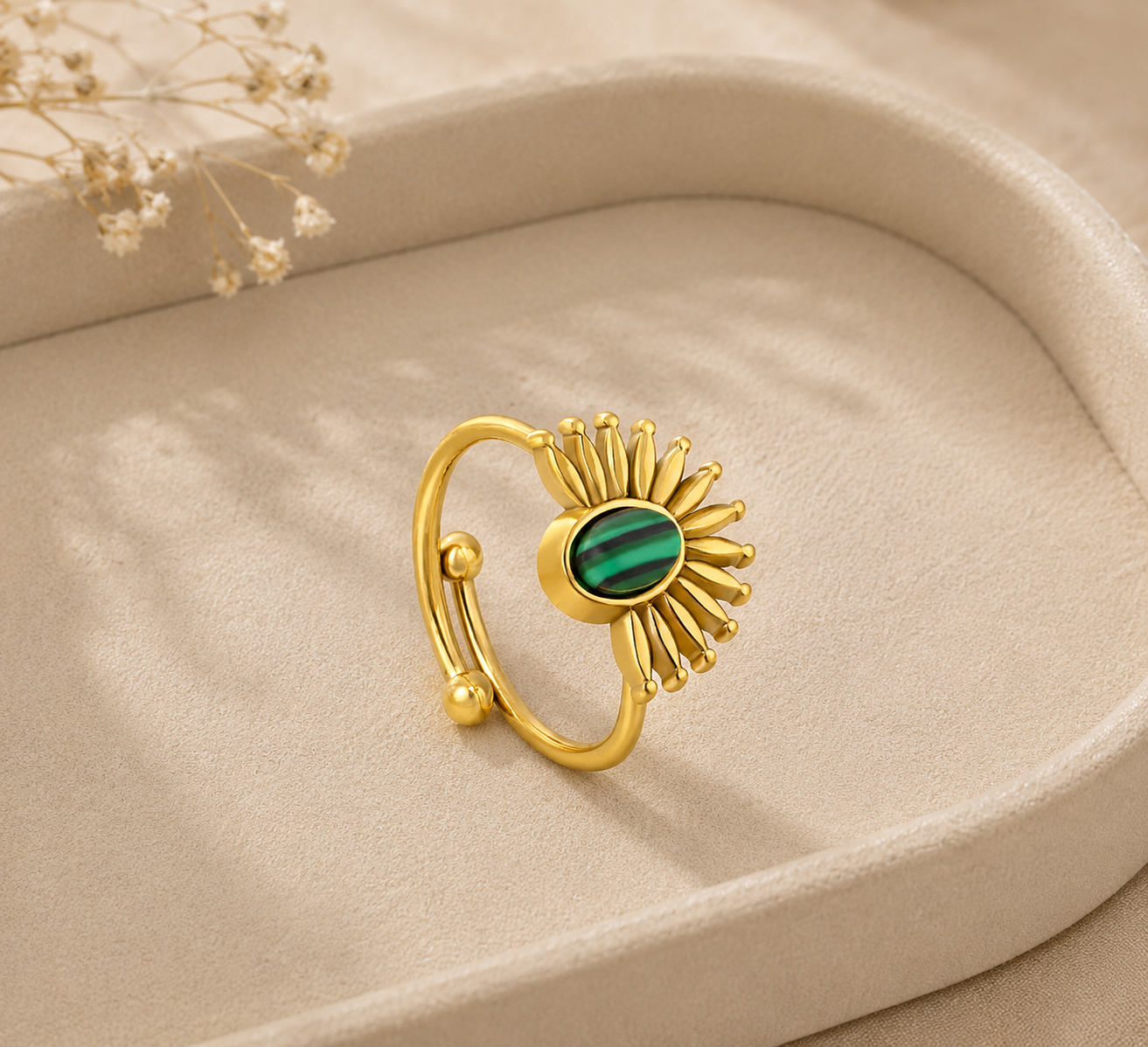 Solara Sunburst Malachite Ring