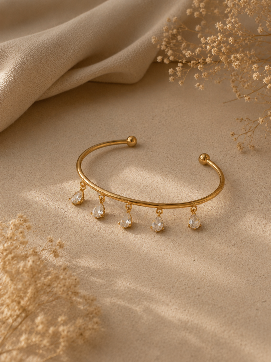Crystal Charm Open Bangle