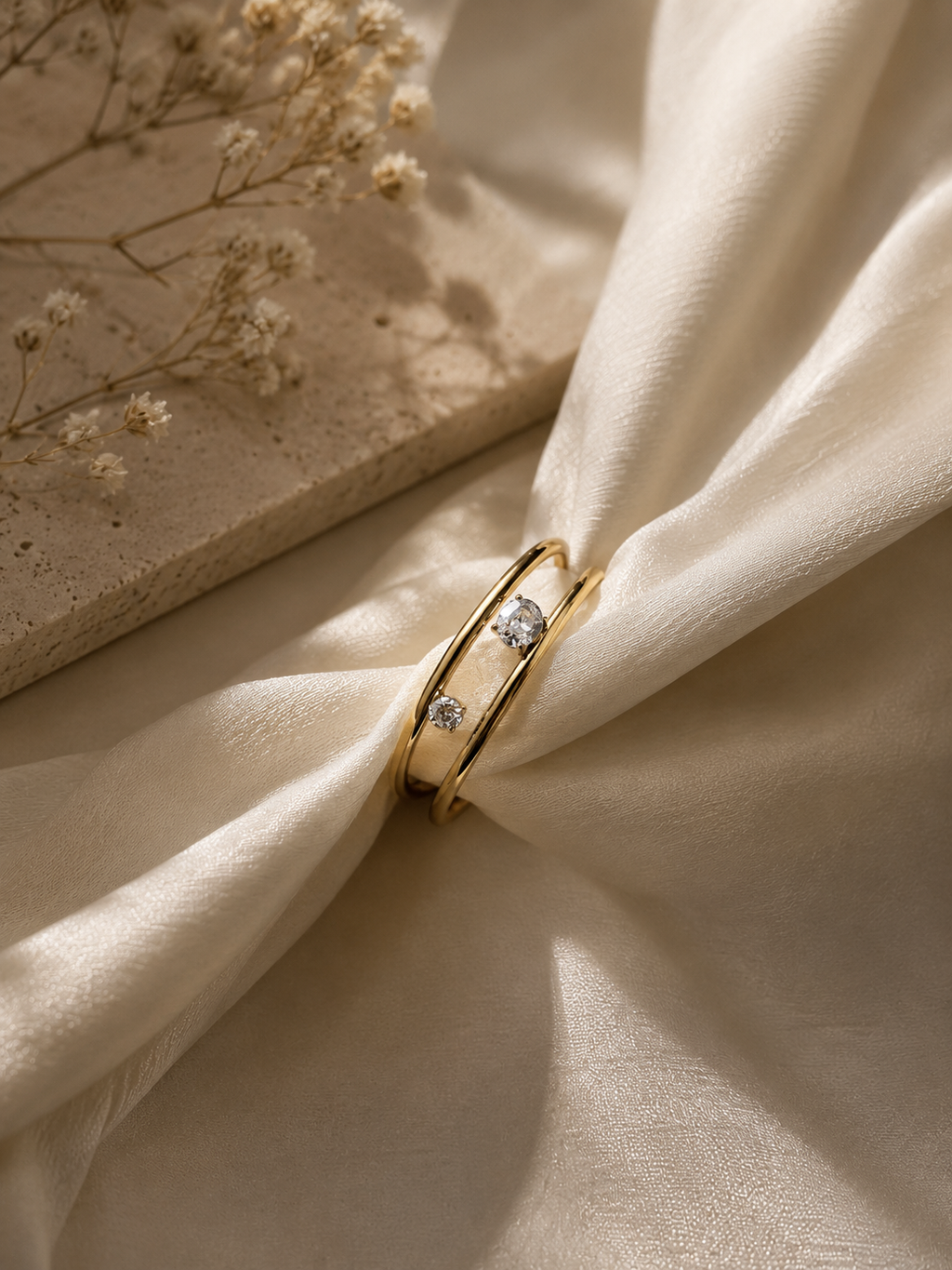 Dual Zircon Open Cuff Bangle
