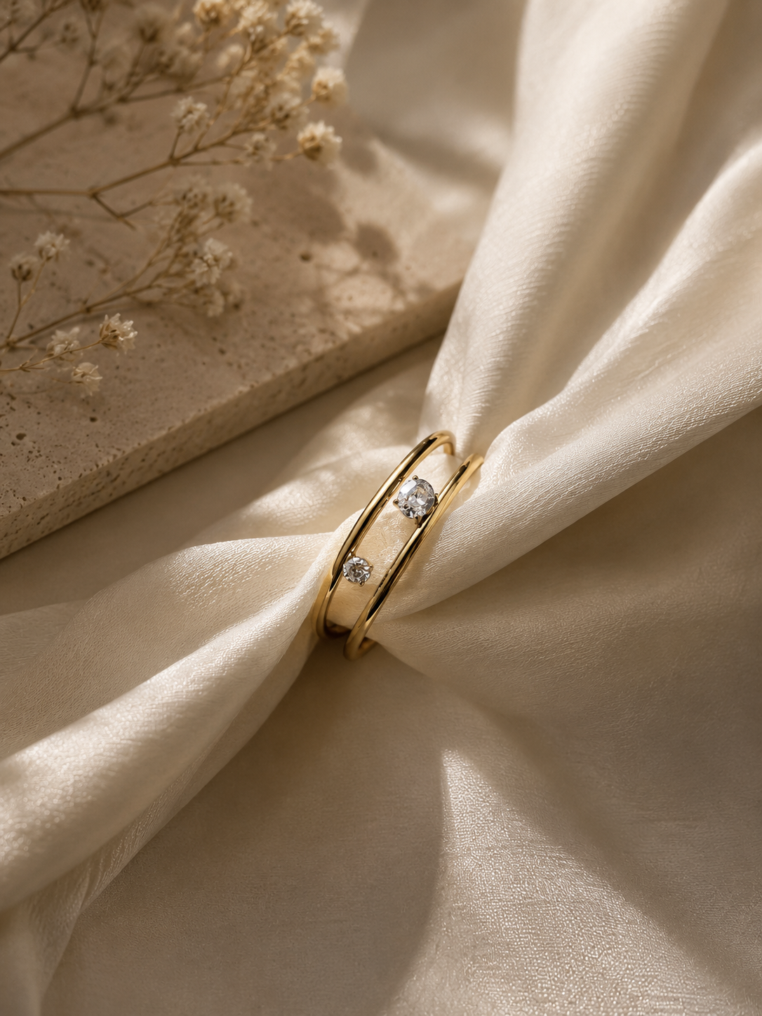 Dual Zircon Open Cuff Bangle