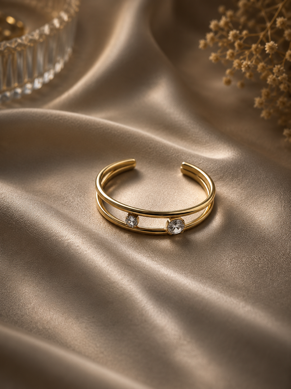 Dual Zircon Open Cuff Bangle